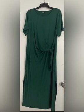 Side-Tie Midi Dress in Forest Green